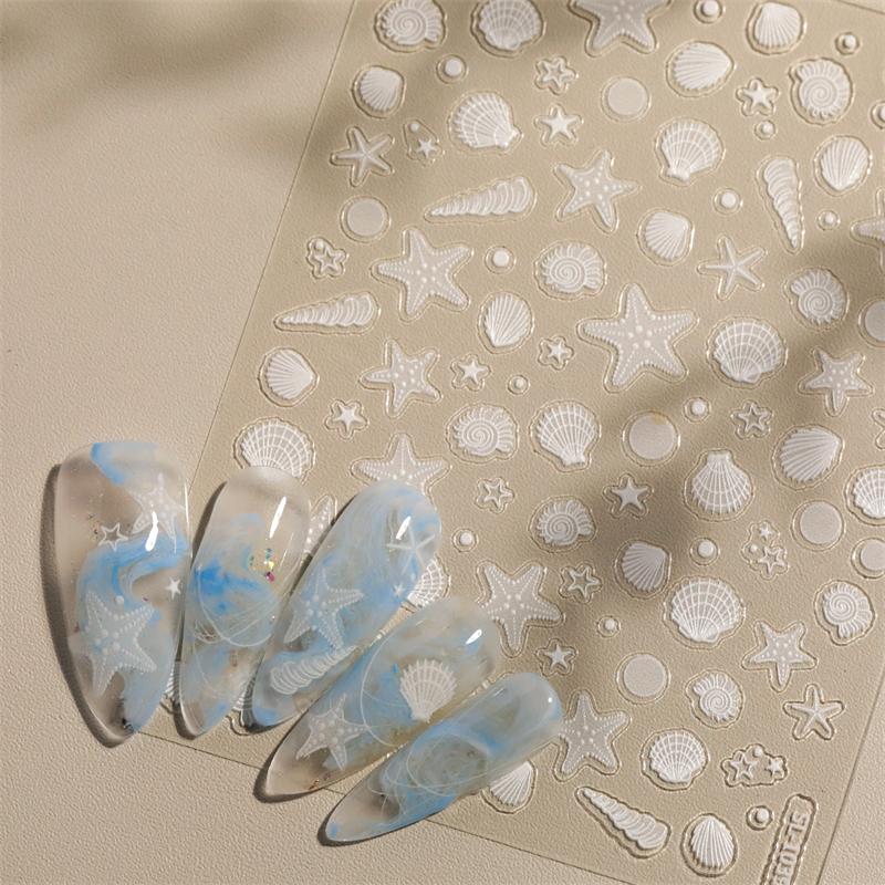 1 лист наклейки для ногтей «Океанская ракушка, медуза», красочная ракушка, раковина, морская звезда, самоклеящаяся наклейка для ногтей, русалка, аврора, пляжная ракушка, слайдер