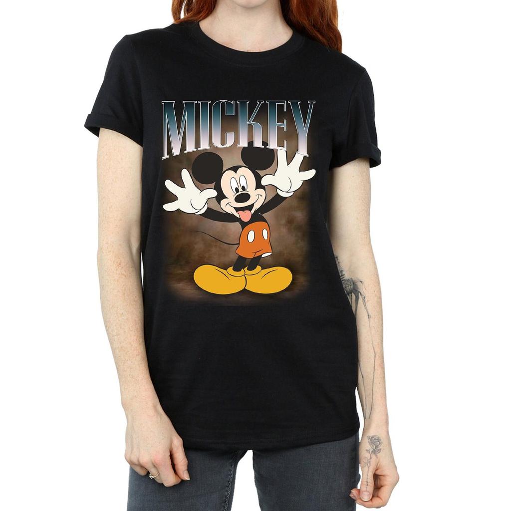 Disney Womens/Ladies Mickey Mouse Tongue Montage Cotton Boyfriend T-Shirt