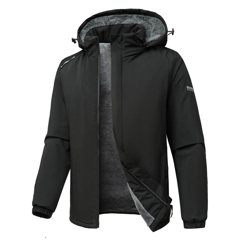 Plush Lined Hooded Windproof Assault Jacket for Men Autumn Winter Thickened Cotton Padded Coat Outdoor Mountaineering Sports Casual Outwear