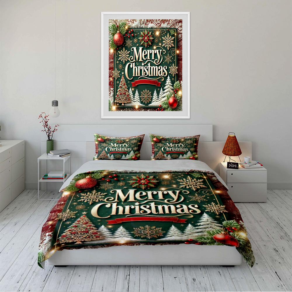 Christmas Tree and Reindeer Pattern Bedding Set (1 duvet cover, 2 pillowcases, duvet not included)