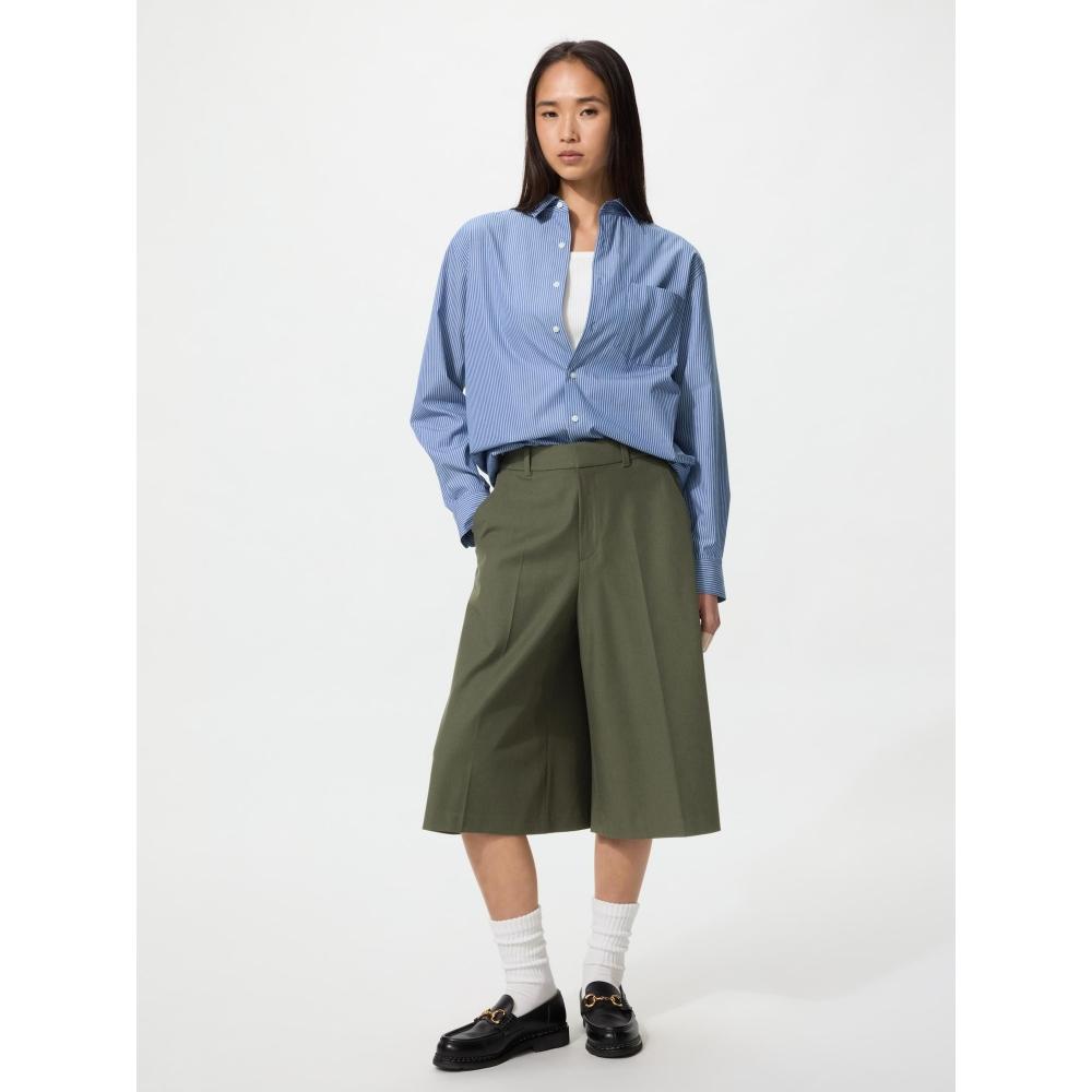Uniqlo Япония Широкая Рубашка Полоски Обычный Цвет