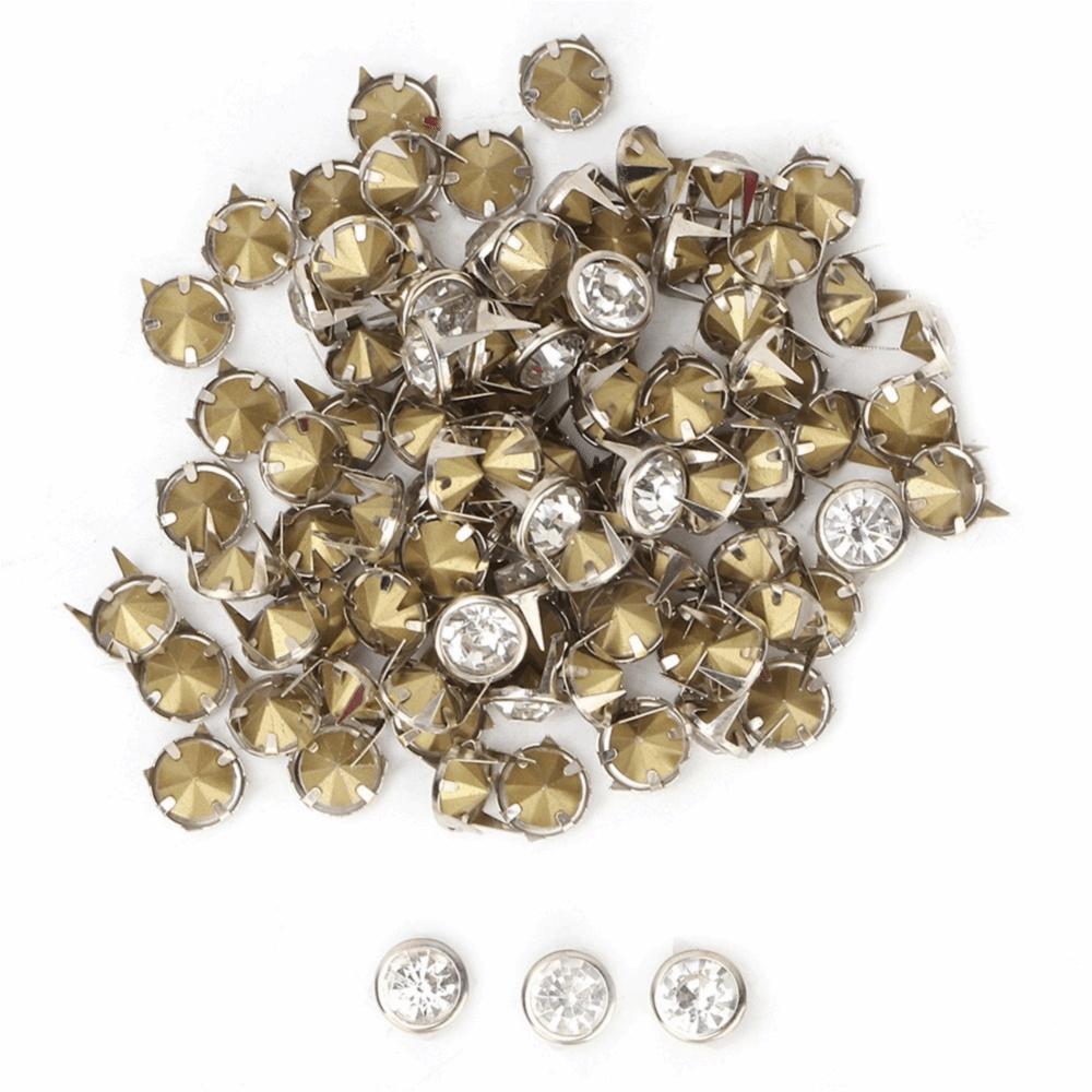 100pcs Crystal Inlay Decorative Metal Studs DIY Leather Craft Studs  Leather Craft Decoration