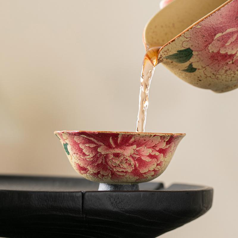 Ceramic Master Cup Wabi Sabi Retro Peony Small Single Tea Cup High End Home Tea Set