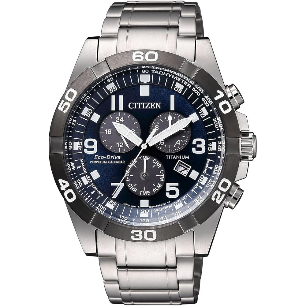 Мужские часы Citizen Eco-Drive BL5558-58L Хронограф Водонепроницаемые Титан Серебристый Темно-синий Аналоговые На солнечной батарее