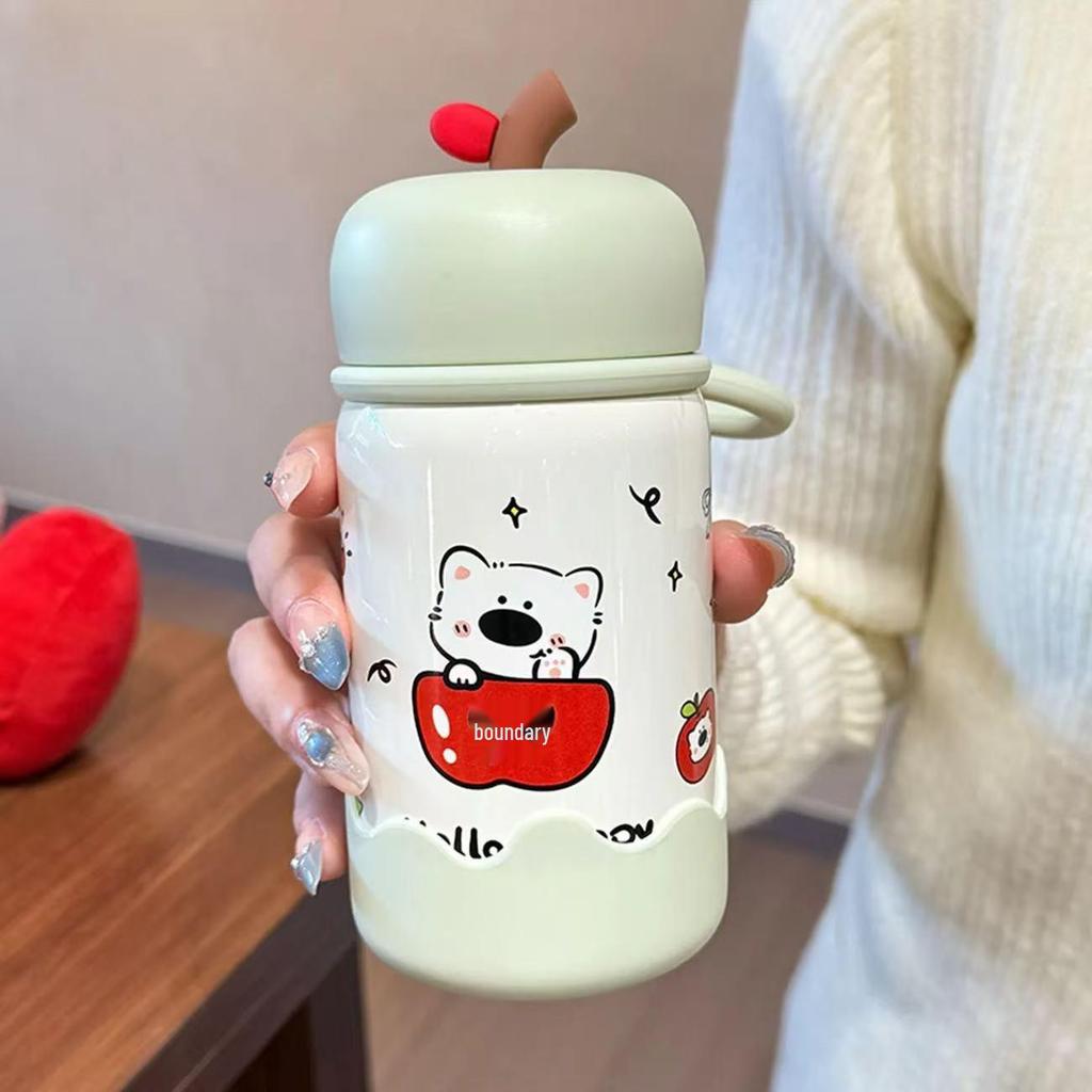 Charming Cartoon Insulated Stainless Steel Apple Water Cup - Large Capacity, Portable for Students
