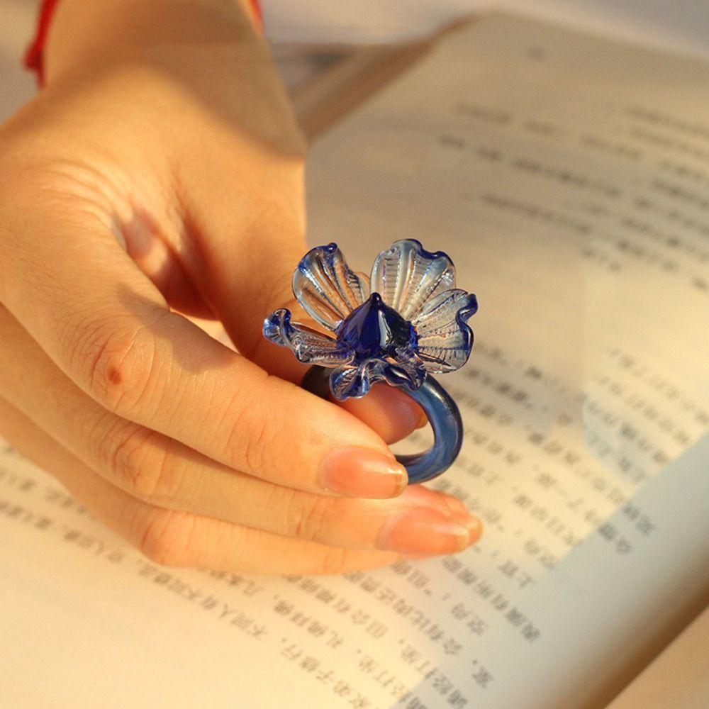Glass Crafts Glaze Butterfly Ring Exquisite Chinese Dragon Ring Colorful Flower Ring Girls