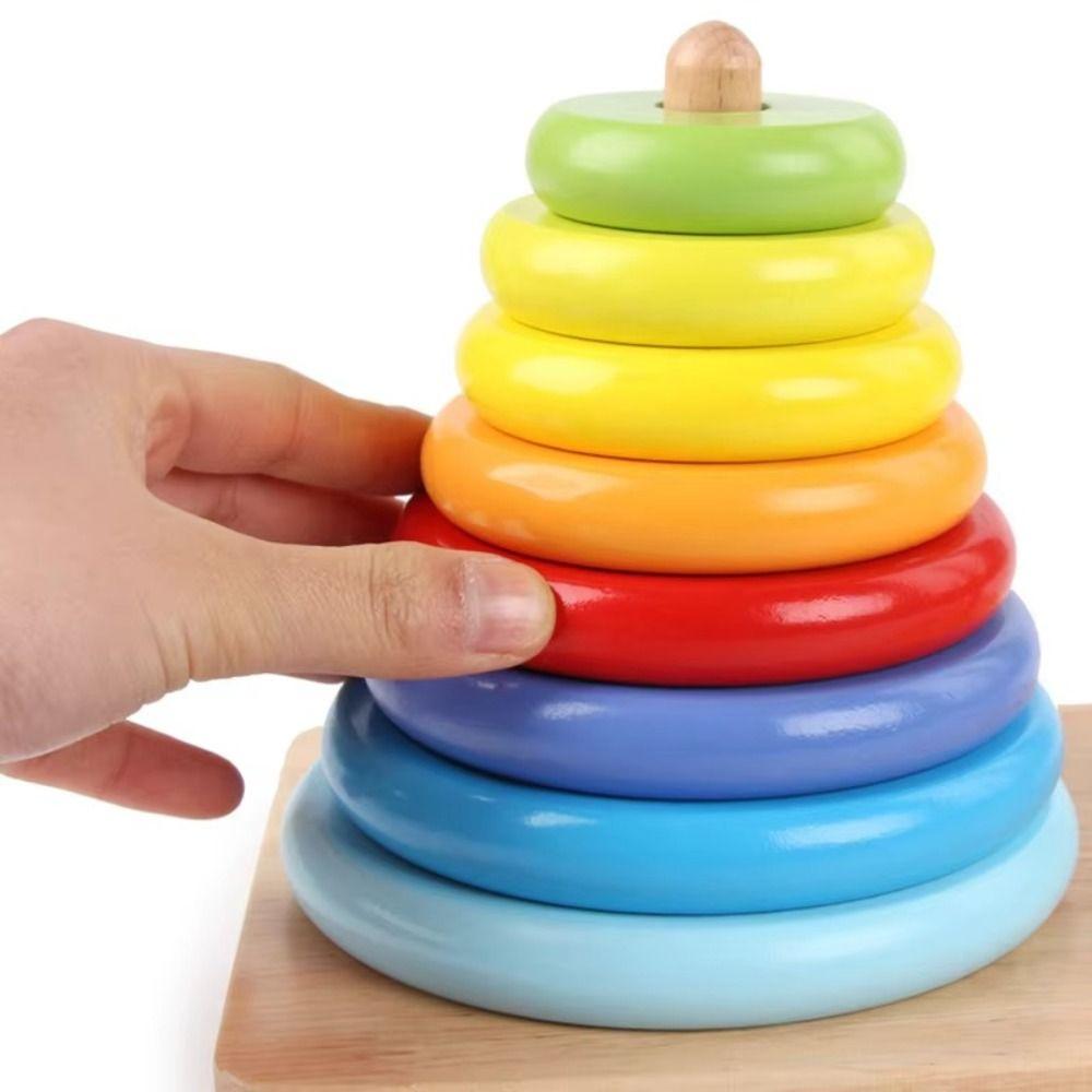 Wooden Material Hanoi Tower Classic Design Educational Puzzle New Rainbow Stacking Games