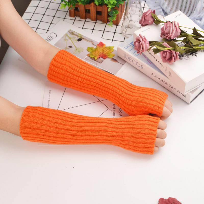 Winter New Women Fashion Gloves Warm Soft Arm Sleeve Fingerless Mitten Mittens Adult Colors Knitted Arm Warmer Female Gloves