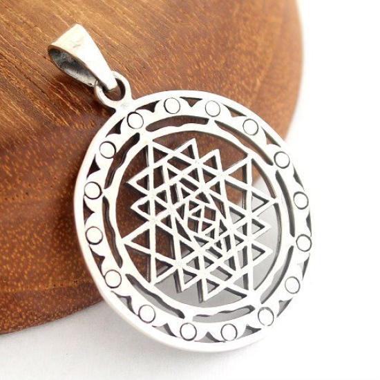 Yantra Indian Hinduism Amulet Divine Geometry Pen Top Pendant Silver