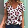 Summer Leopard 3D Print T-shirt Women Casual Fashion Streetwear Short Sleeve V-Neck T Shirt Harajuku Tees Tops Oversize Clothing