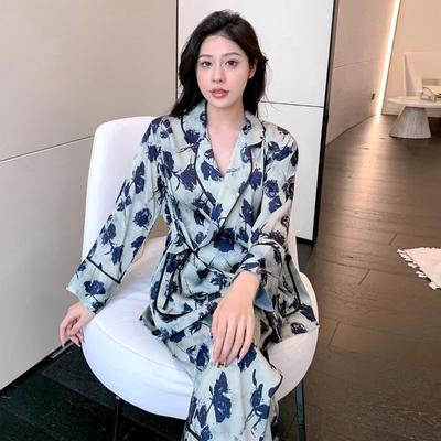 Пижамы женские весна и осень новые длинные рукава Ice Silk тонкие летние свободные высококачественные Sense домашняя одежда костюм верхняя одежда