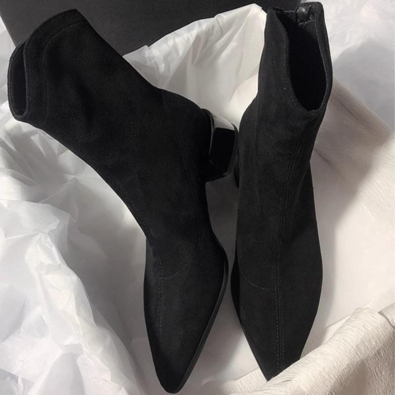 Мода сексуальные остроносые высокие каблуки ботильоны зимние теплые замшевые туфли женские 2025 тренд мода массивные туфли элегантные туфли-лодочки Botas Mujer