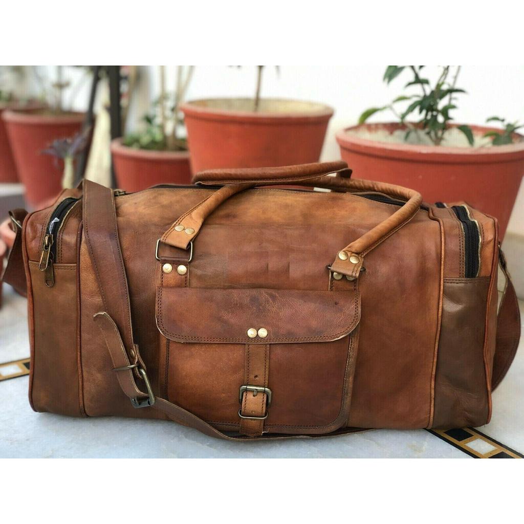 Bag Leather Duffle Travel Men Gym Luggage Genuine Overnight Mens Vintage Duffel