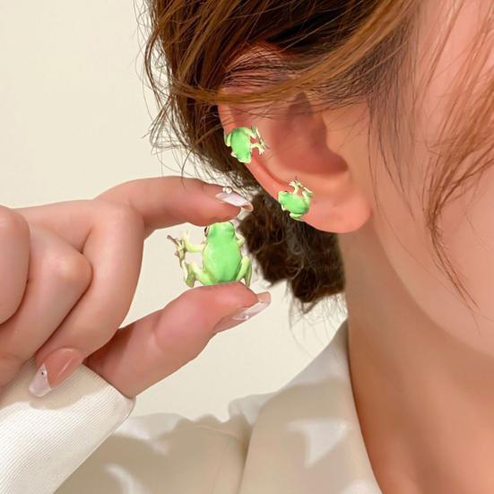 1 пара креативных забавных зажимов для ушей в форме лягушки, милый яркий внешний вид, женские серьги-гвоздики в позе животного, ювелирные изделия, подарок