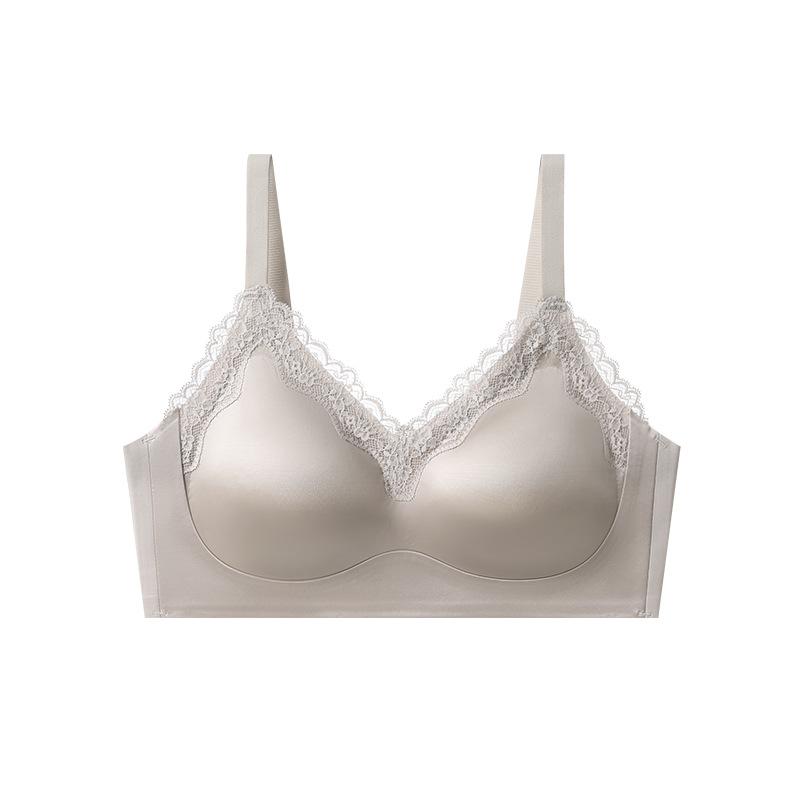 French light luxury seamless interlayer lift bra soft lace gilt satin sexy and comfortable