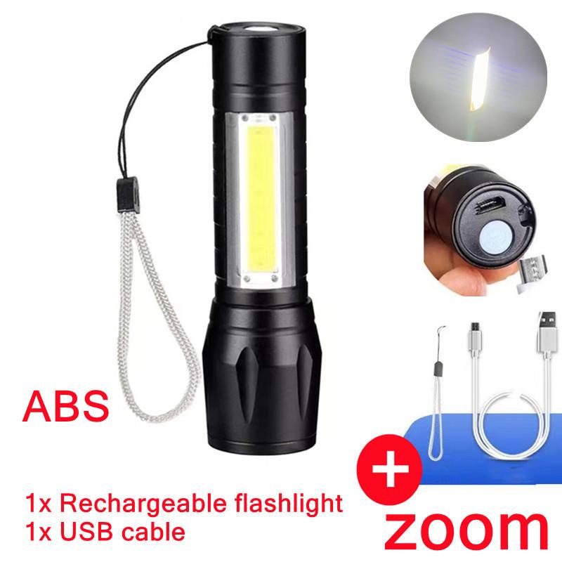 Portable LED Flashlight XPE COB Flashlight with 3 Modes Rechargeable Zoom Flashlight Light Waterproof Camping Light
