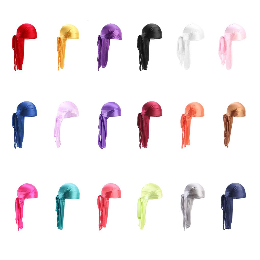 Men Black Bandanas For Hip Hop Rapper Long Tails Soft And Comfortable Silky Durag With Long Tail