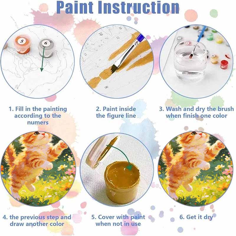 DIY Paint by Numbers Kit. Orange Cat and Butterfly Garden Art Craft for Home Wall Decor. 84 characters.