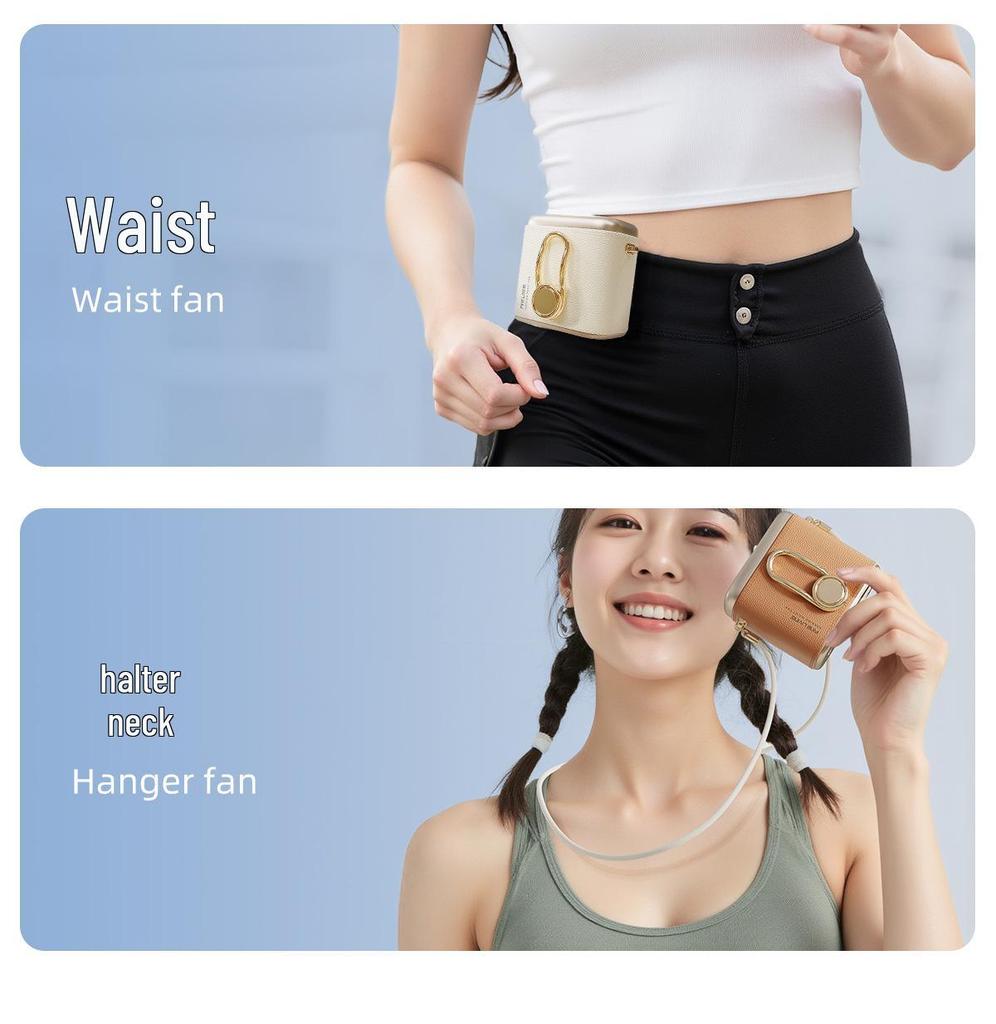 360° Rotating Portable Retro Leather Fan: Waist-Hanging, Bag-Hanging, Desktop Three-in-One Outdoor Cooler