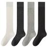 Smoke Gray Vertical Stripe Cotton Mid-Calf Socks: Women's Korean Runway Style for Spring & Autumn