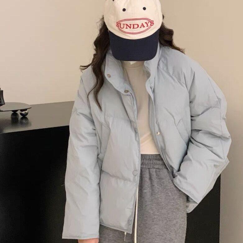 2024 Petite Korean Style Blue Women's Short Down Jacket - White Duck Down