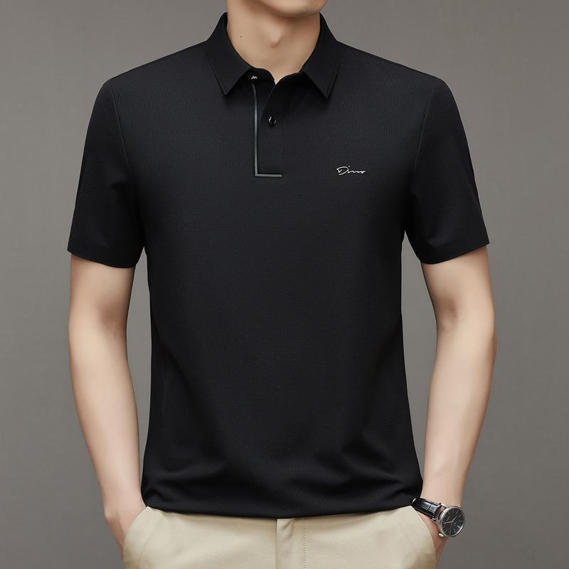 Summer High-Elastic Men'S Short-Sleeved Polo Shirt Printed Casual Loose Thin Breathable Undershirt