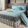 Комплект из 3 предметов для спальни Высококачественная юбка для кровати из хрустального бархата Комплект из трех предметов с толстой кружевной отделкой, стиль корейской принцессы Теплый и нескользящий чехол для матраса