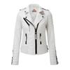 Women's Motorcycle Leather Jacket Genuine White Lambskin Cafe Racer Biker Outerwear