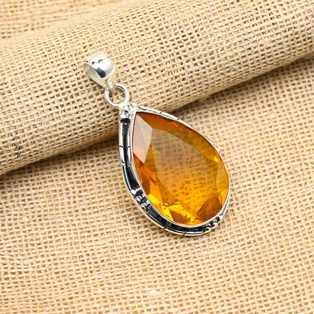 Honey Topaz Gemstone Handmade 925 Solid Sterling Silver Jewelry Lovely Pendant For Her