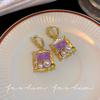 Light Luxury Baroque Purple Oil Painting Monet Garden Style Earrings For Women