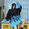 Women Loose Long Sleeve Blue Flame Women's Sweater Flame Color Matching O Neck Knitted Sweater Pullover Tops