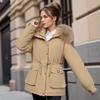 Женский короткий пуховик с воротником из искусственного меха, толстая теплая зимняя куртка на хлопковом наполнителе, приталенная, повседневная верхняя одежда