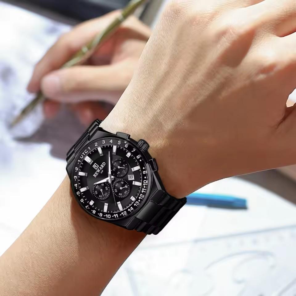 Reward Top Luxury Watch Quartz Stainless Steel Watch Waterproof Calendar Luminous Chronograph Watches for Men Relogio Masculino
