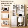 Modern Multifunctional Desk with Integrated Cabinet, 180 cm with Pinboard System, 3 Drawers & Display Cabinet with Glass Fronts, for Study Home Office
