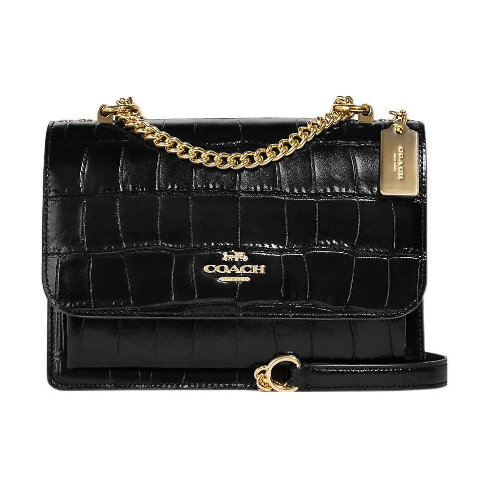 Coach Klare 22 Gold Logo Chain Flap Crocodile Pattern Leather Crossbody Bag Medium Women crossbody bag Black CC840-IMBLK