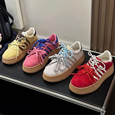 Женская обувь конфетных цветов на платформе, кожаная, весенняя новинка, спортивная повседневная обувь на платформе, кеды