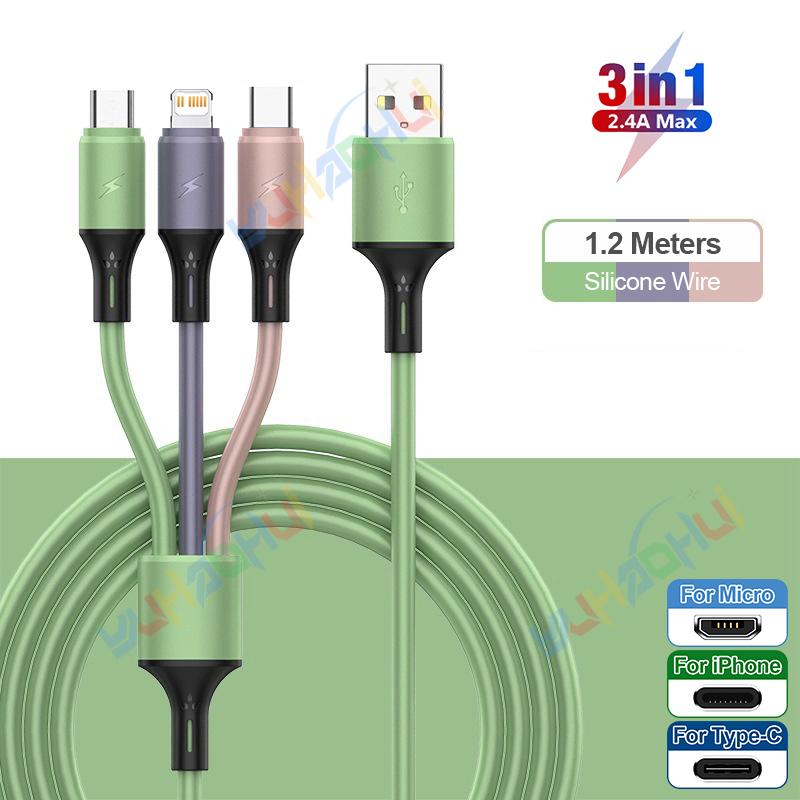 2.4A Макс. 3 в 1 USB-кабель для быстрой зарядки Lightning-кабель для iPhone Type C Кабель для зарядки мобильного телефона для Xiaomi Samsung USB Micro