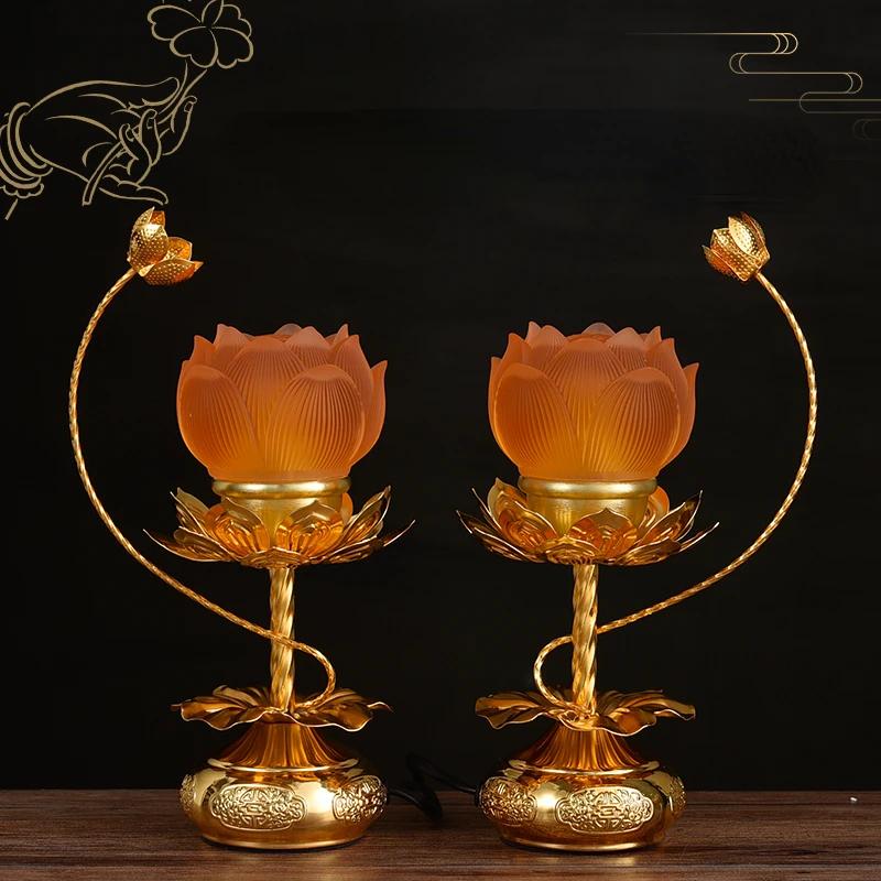 2pcs Lantern Lotus Shaped Flower Simulated Candlestick Ancestral Hall Supplies Pray for Auspiciousness Temple Home Decoration