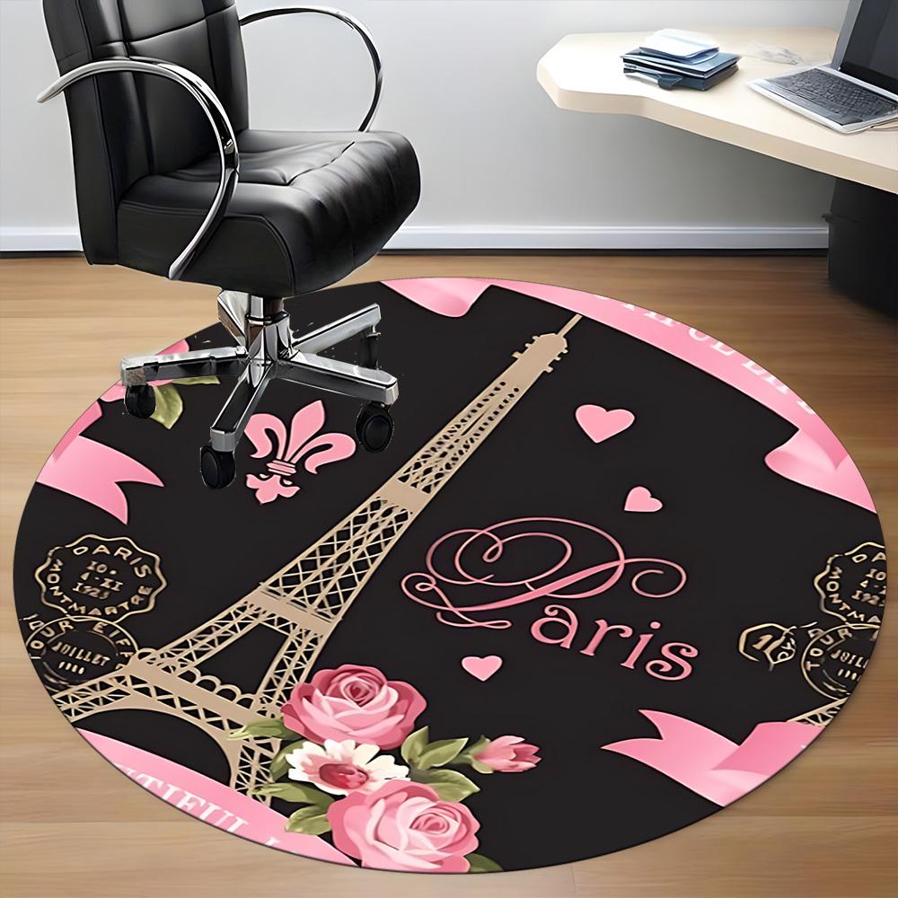 1pc Paris Eiffel Tower Art Carpet for Office Non Slip, Round Carpet, Soft & Comfortable, Carpet for Office, Lightweight Round Floor Mat