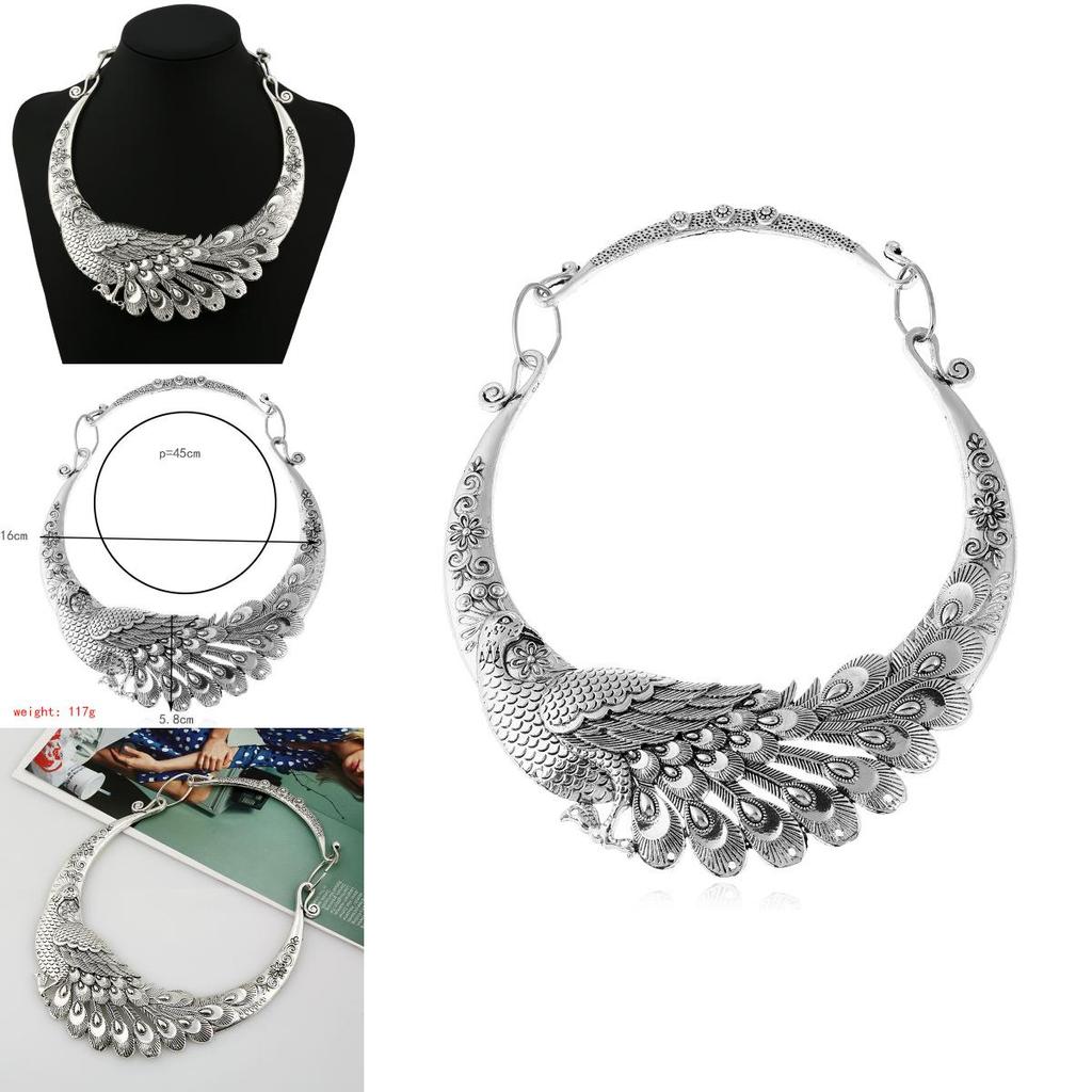 Peacock Animal Pendant Necklace With Retro Silver Finish For Fashion Accessories