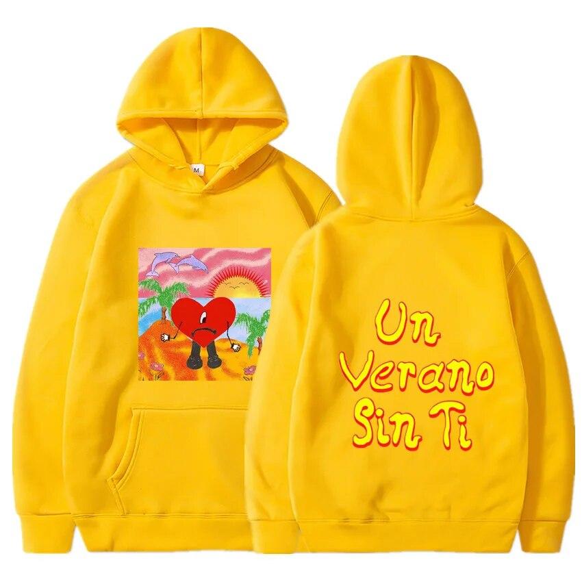 Толстовка унисексBad Bunny UN VERANO SIN TI Толстовка Bad Bunny унисекс Толстовка с капюшоном в стиле хип-хоп Рэп-музыка Альбом Толстовки с двусторонним принтом Fans Top