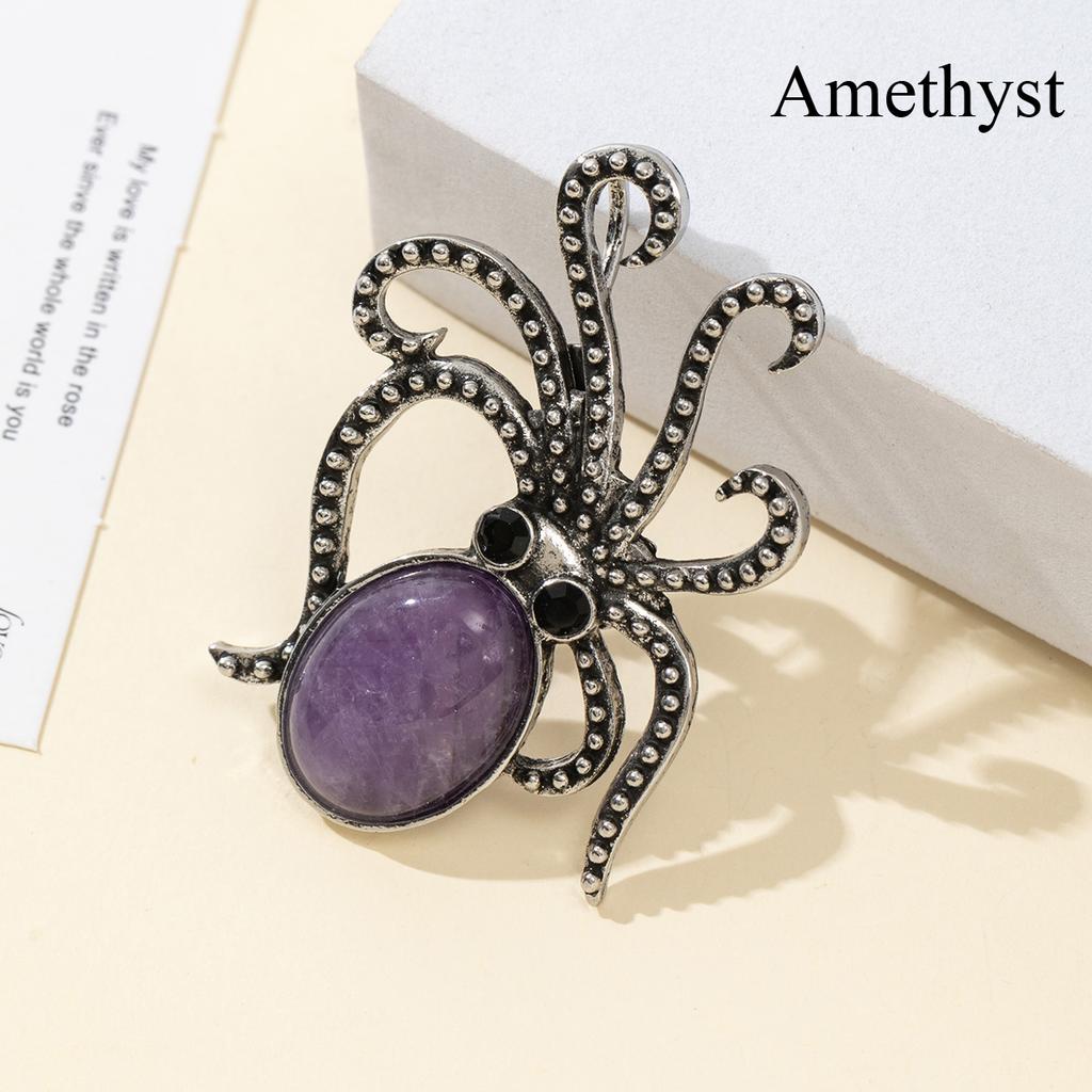 1 шт. Летние броши в виде осьминога из натурального камня в стиле океана, хрустальная брошь с аметистом, агатом, нефритом и драгоценным камнем для унисекс-ювелирных изделий на день рождения в подарок
