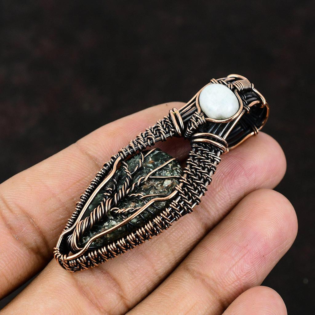 Дерево жизни серафинит медный кулон медная проволока обернутый кулон драгоценный камень ювелирные изделия радужная лунная подвеска ювелирные изделия ручной работы подарок для нее