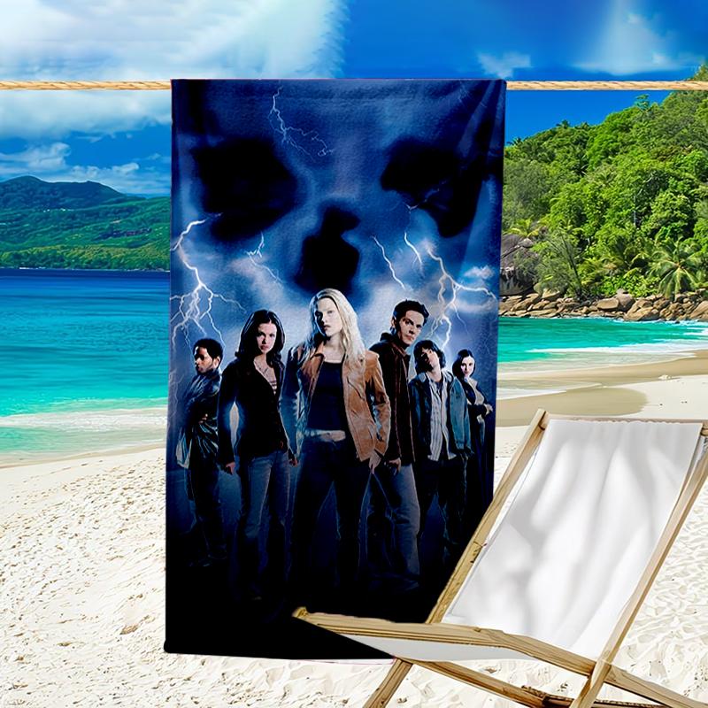 proof beach towel with a Final Destination Bloodlines2 pattern - soft,absorbent,quick-drying,machine washable - perfect for swimming,camping,bathing
