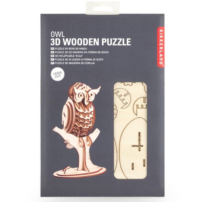 Kikkerland Owl 3D Puzzle - Natural Wood - Less Than 100 Pieces - Children 4 Years and Older