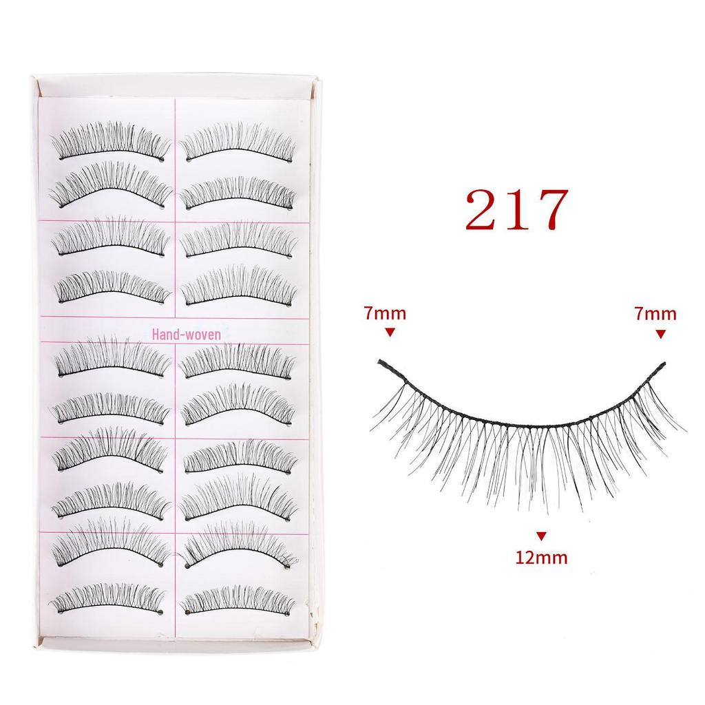 217 накладных ресниц ручной работы - 10 пар, натуральный стиль, перекрестный хлопковый стержень для сценического макияжа