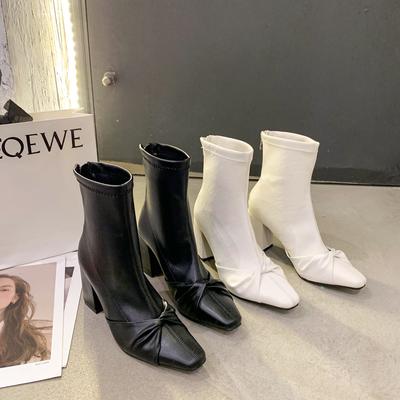 Весенние сапоги 2024 года, осень, новые короткие сапоги с бантом на высоком каблуке, корейская версия, универсальные тонкие сапоги в стиле ретро для женщин