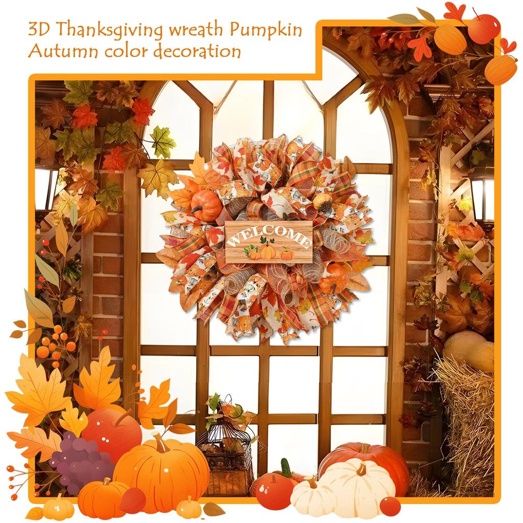 3D Thanksgiving Decorative Wreaths Pumpkin Ribbon Wreaths Color Decorations
