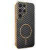 For Samsung Galaxy S23 Ultra Phone Case Carbon Fiber Textured Electroplated TPU Back Cover