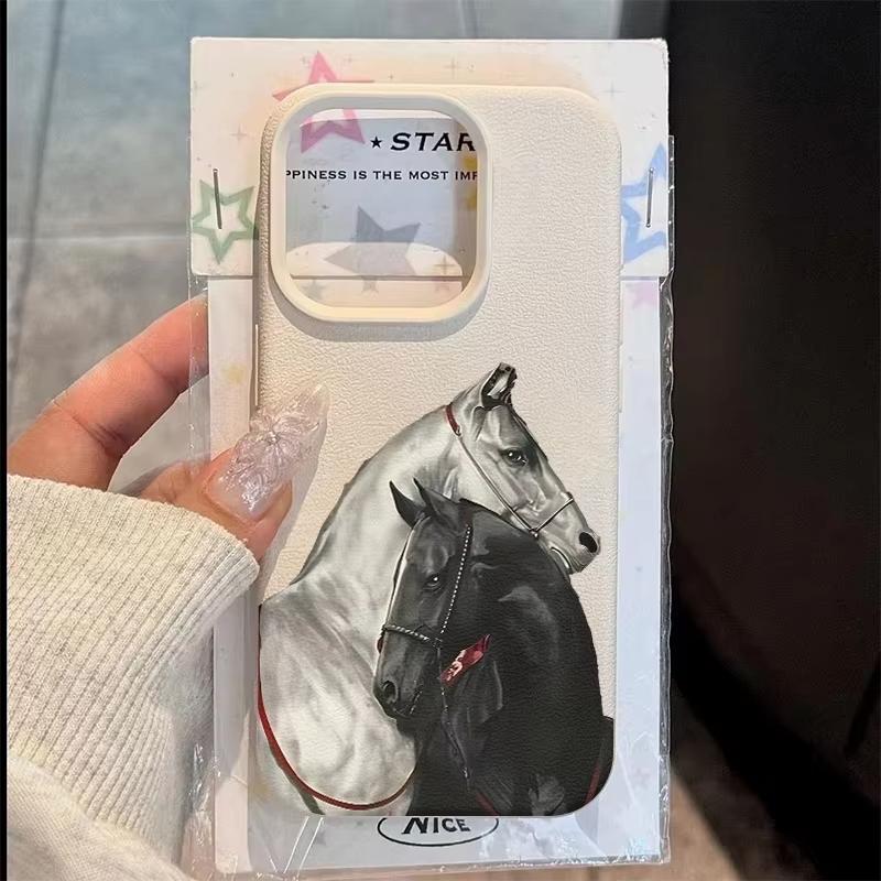 Черно-белый чехол для телефона с узором лошади для iPhone 17 Pro Max 16 15 14 13 12 11 XS Max X XR 7 8 Plus 16E 17Air Ударопрочный чехол